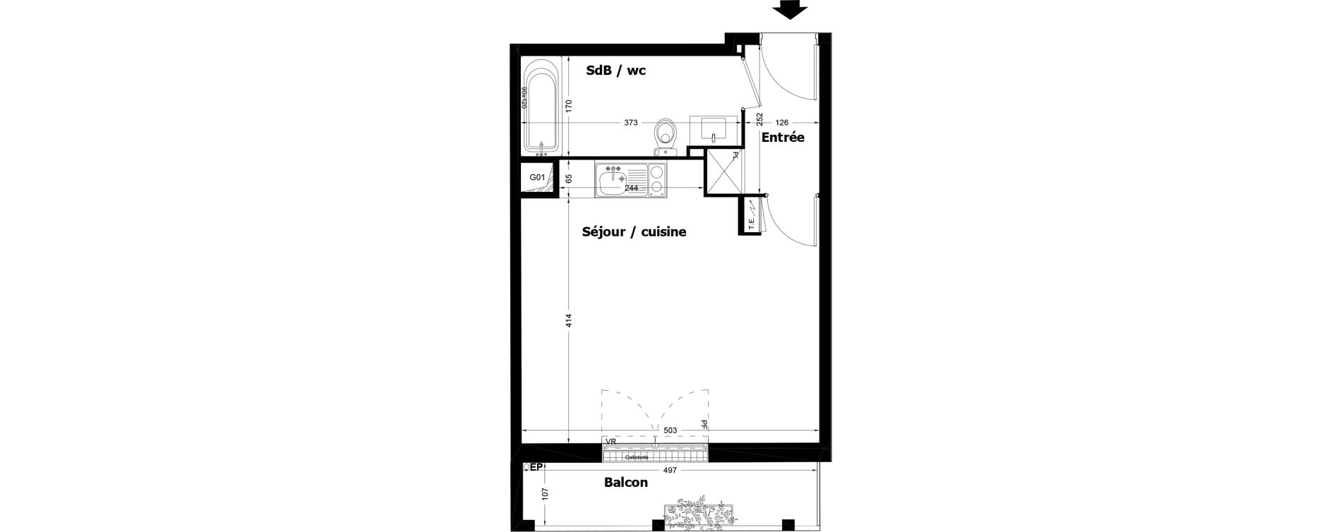 Appartement T1 de 32,07 m2 &agrave; Pomponne Centre