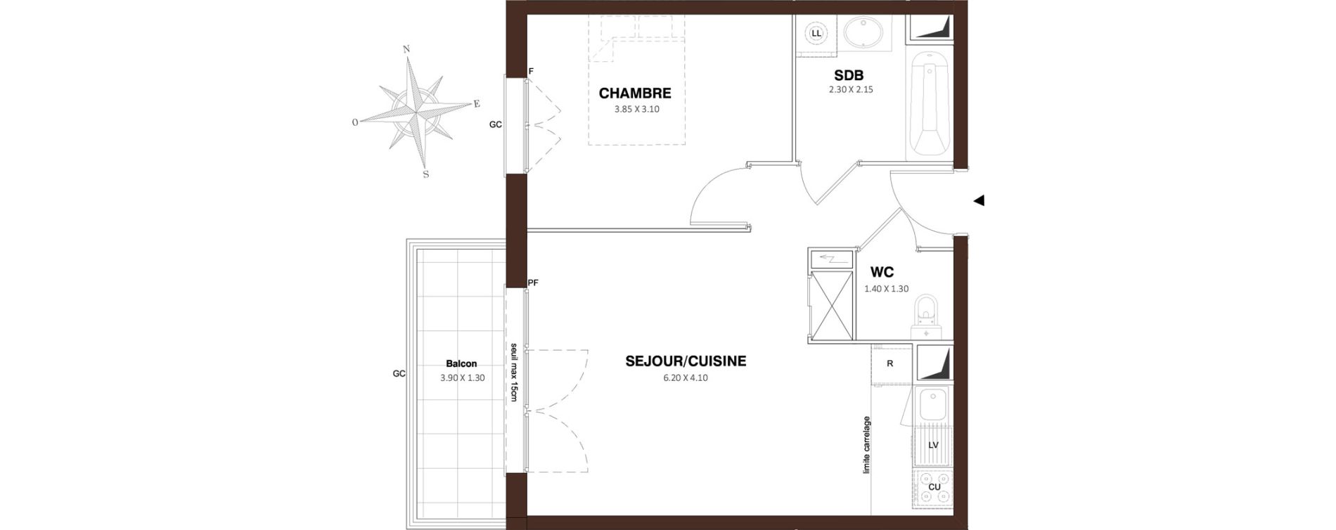 Appartement T2 de 43,76 m2 &agrave; Pontault-Combault Centre