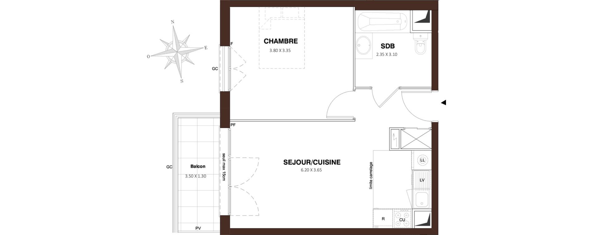 Appartement T2 de 41,05 m2 &agrave; Pontault-Combault Centre
