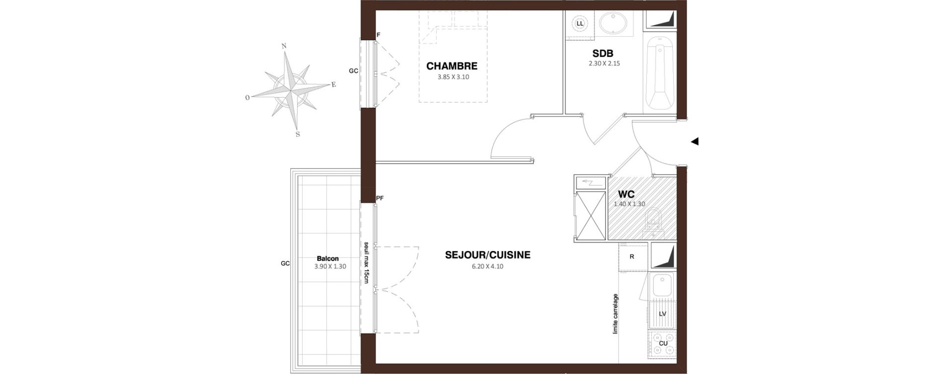 Appartement T2 de 43,76 m2 &agrave; Pontault-Combault Centre