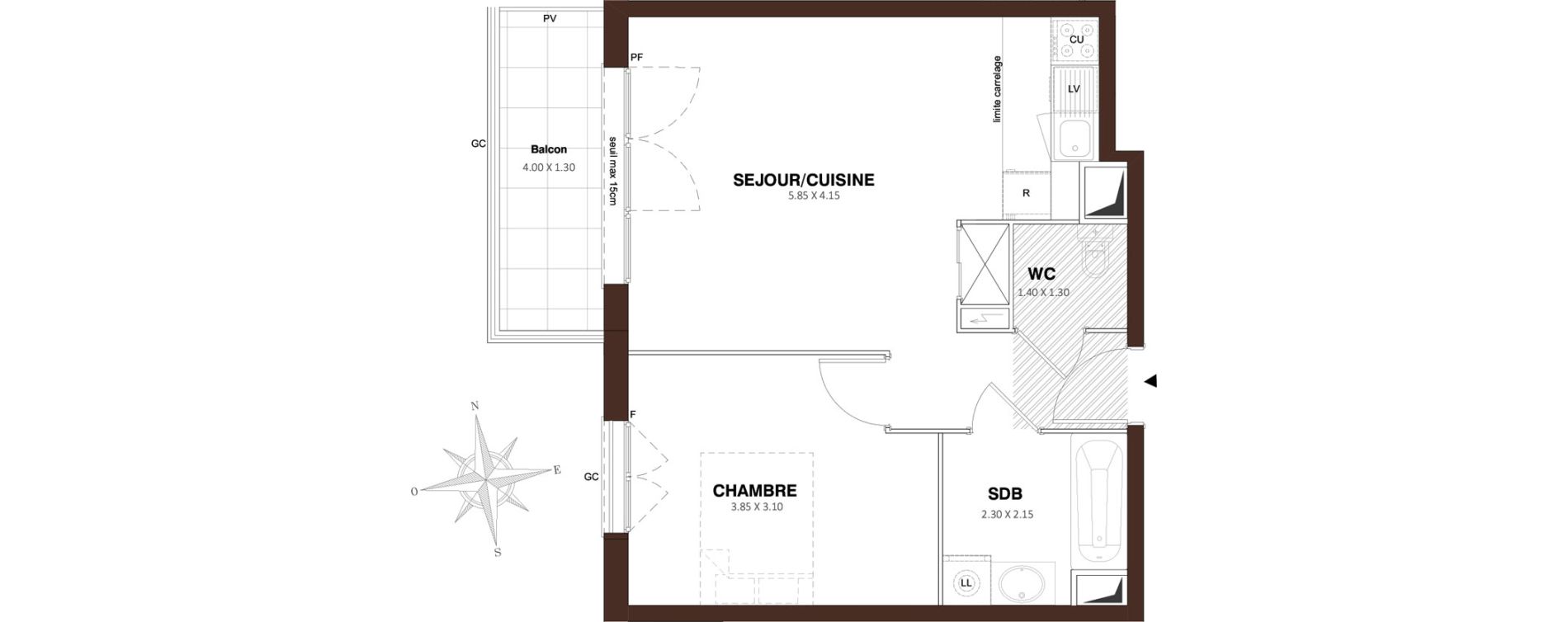 Appartement T2 de 43,20 m2 &agrave; Pontault-Combault Centre