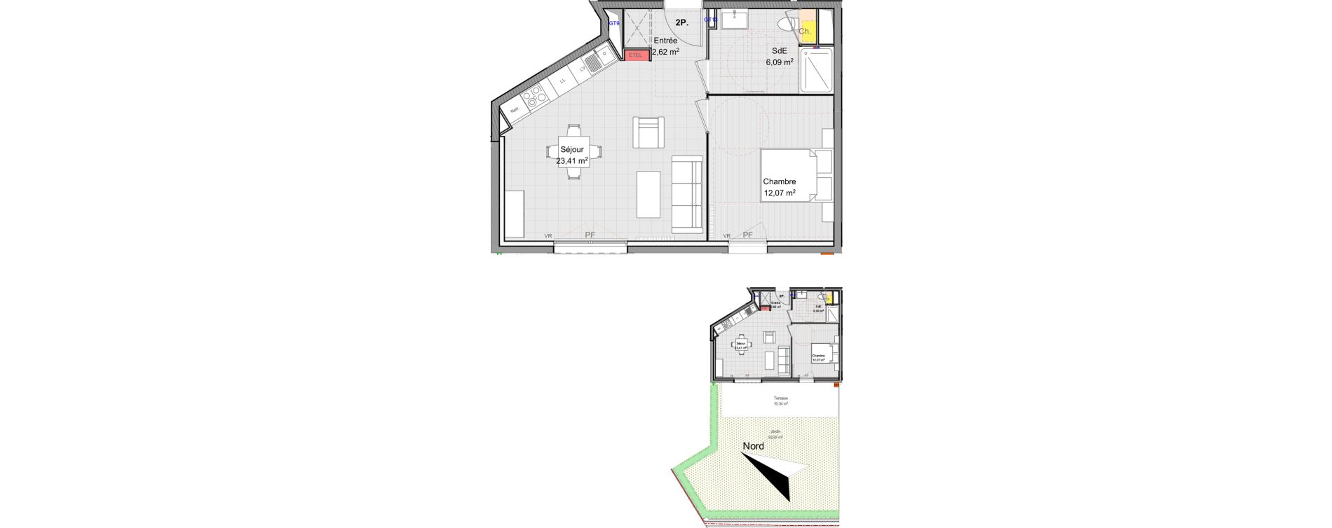 Appartement T2 de 44,19 m2 &agrave; Pringy Centre