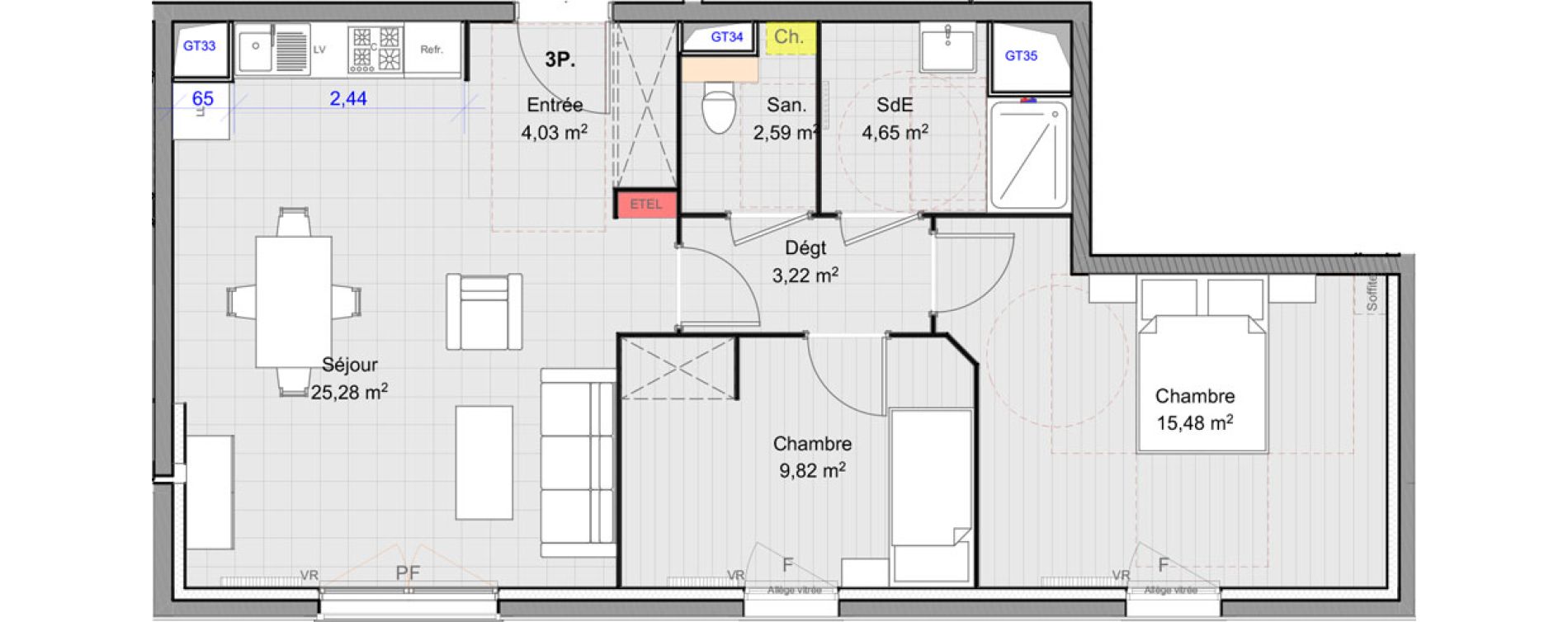 Appartement T3 de 65,07 m2 &agrave; Pringy Centre
