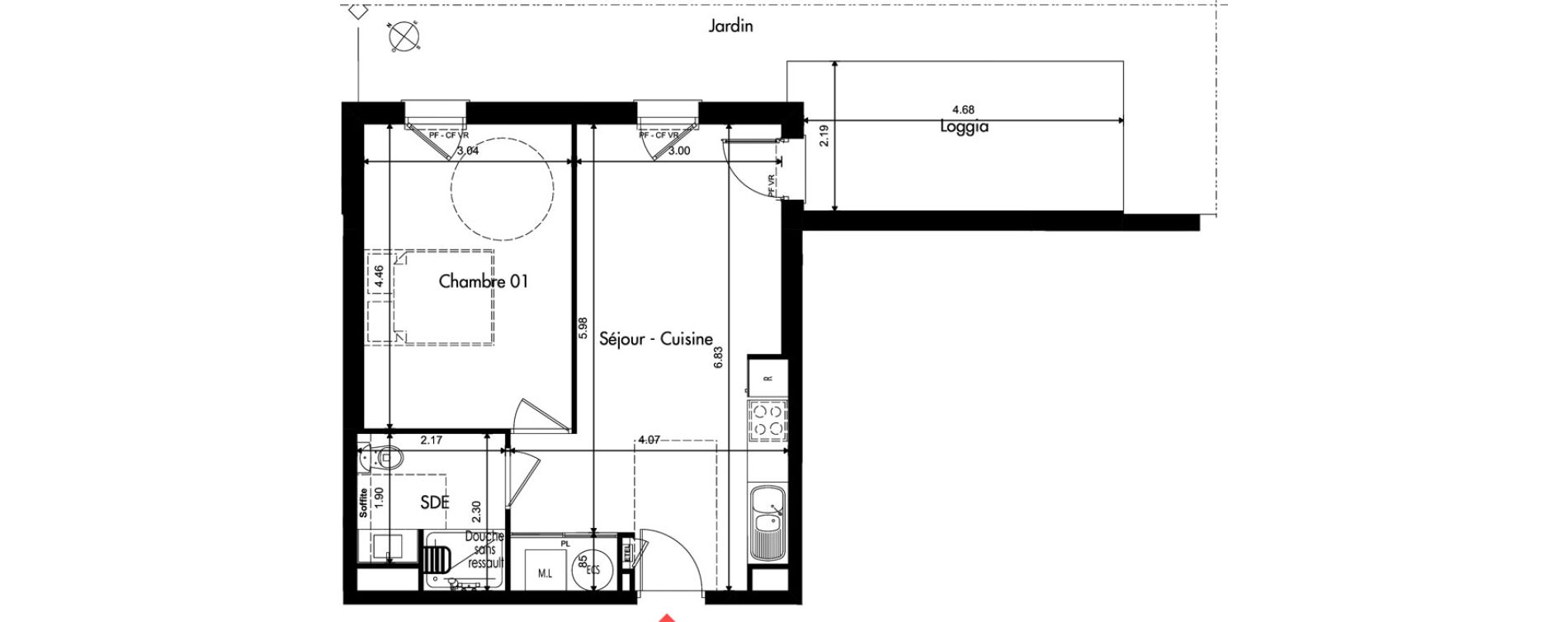 Appartement T2 de 40,74 m2 &agrave; Provins Centre
