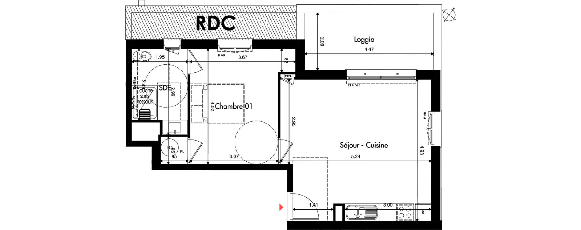 Appartement T2 de 43,76 m2 &agrave; Provins Centre