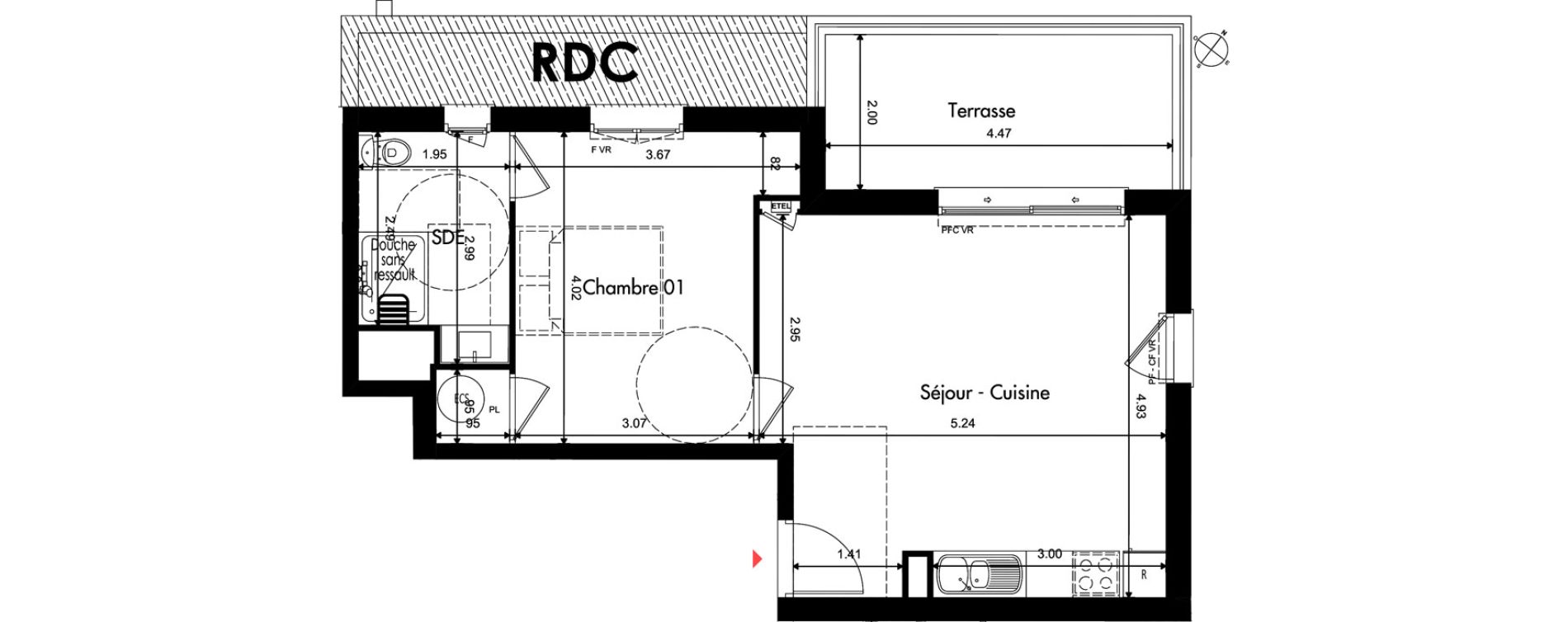 Appartement T2 de 43,76 m2 &agrave; Provins Centre