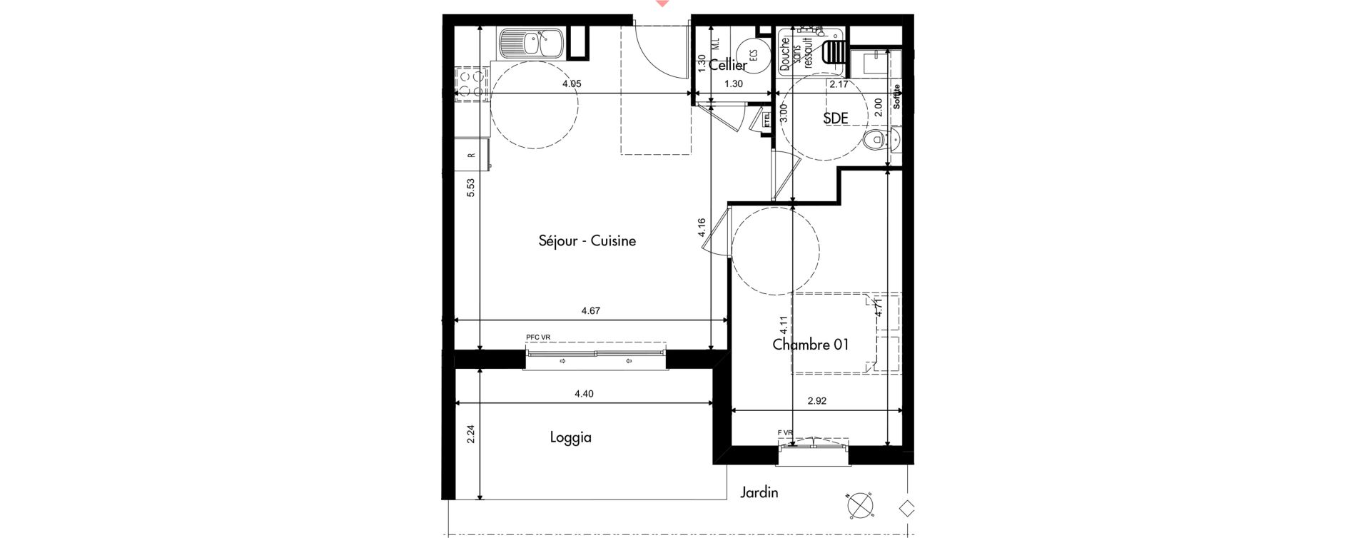 Appartement T2 de 45,56 m2 &agrave; Provins Centre