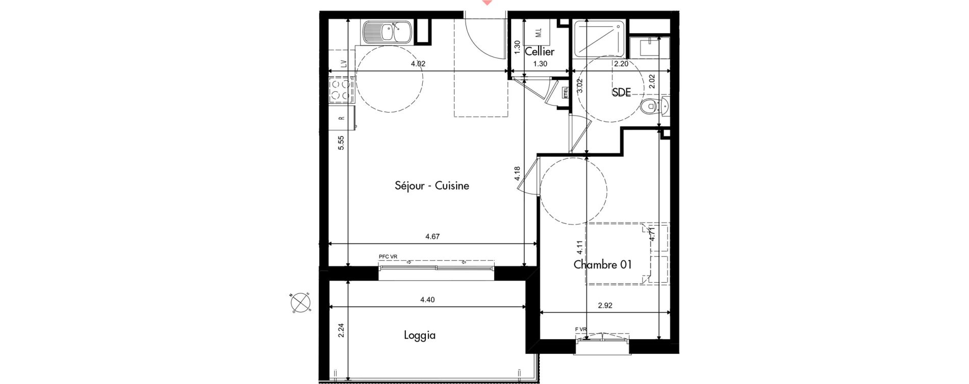 Appartement T2 de 45,57 m2 &agrave; Provins Centre