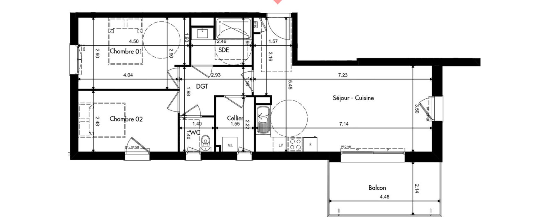 Appartement T3 de 64,51 m2 &agrave; Provins Centre