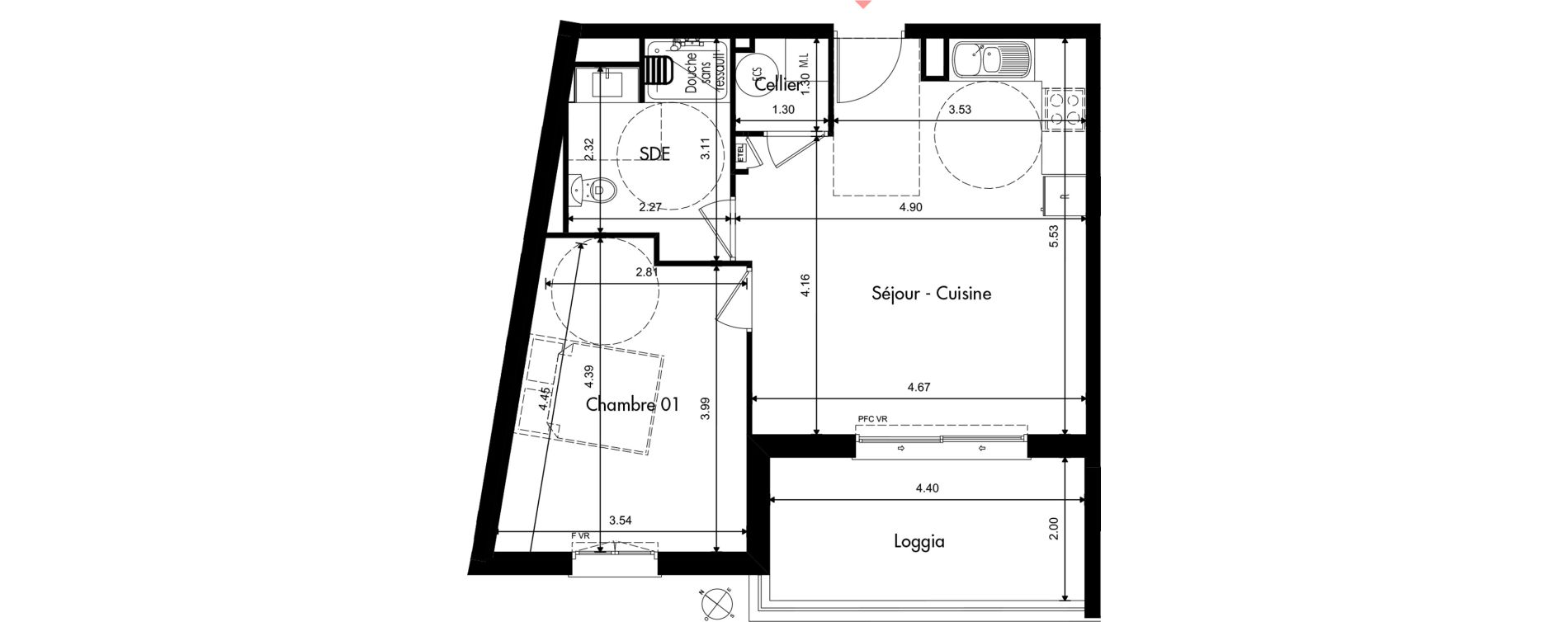 Appartement T2 de 45,44 m2 &agrave; Provins Centre