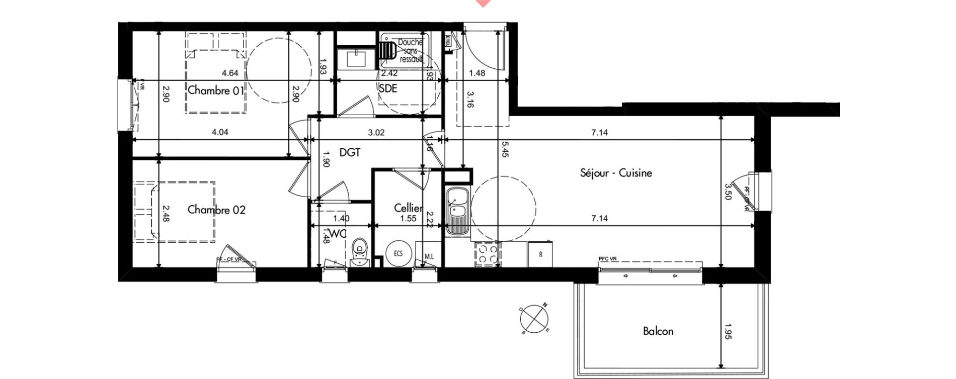 Appartement T3 de 64,60 m2 &agrave; Provins Centre