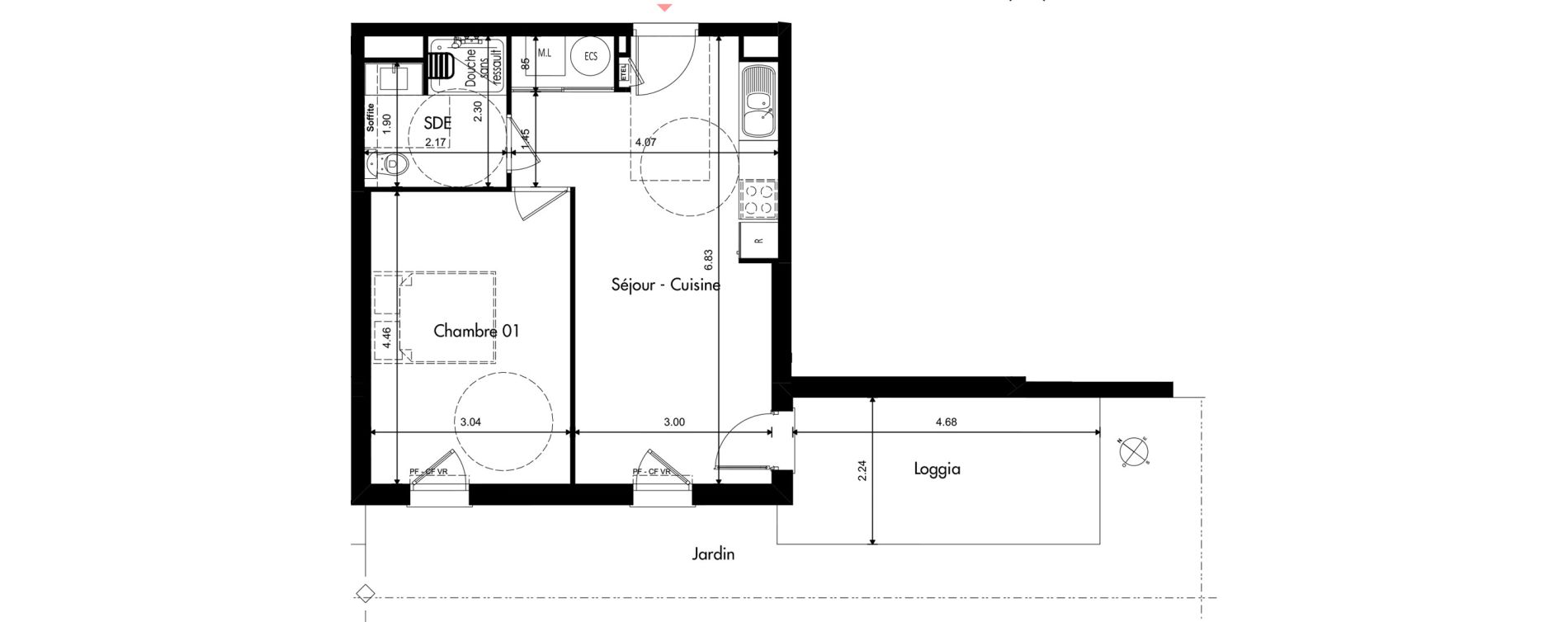 Appartement T2 de 40,71 m2 &agrave; Provins Centre