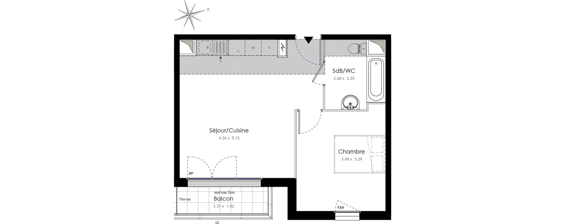 Appartement T2 de 41,51 m2 &agrave; Roissy-En-Brie La vall&eacute;e - gare