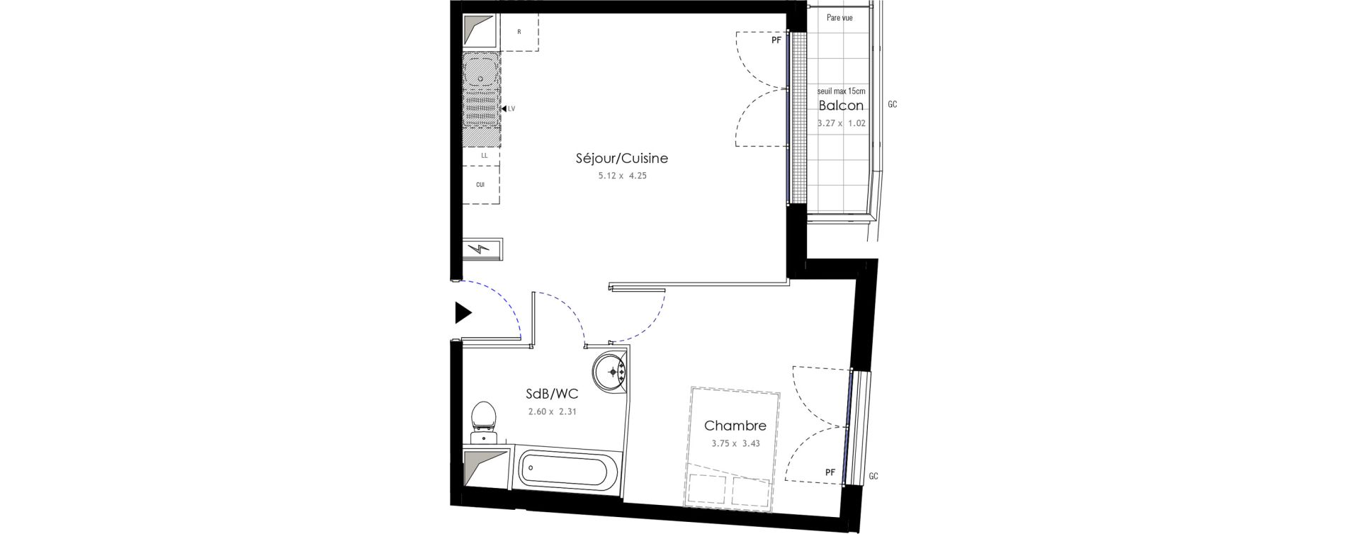 Appartement T2 de 41,36 m2 &agrave; Roissy-En-Brie La vall&eacute;e - gare