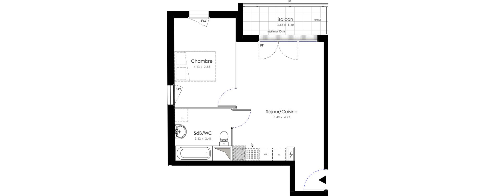 Appartement T2 de 41,68 m2 &agrave; Roissy-En-Brie La vall&eacute;e - gare