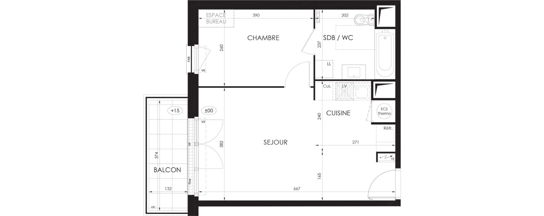 Appartement T2 de 41,40 m2 &agrave; Saint-Fargeau-Ponthierry Centre