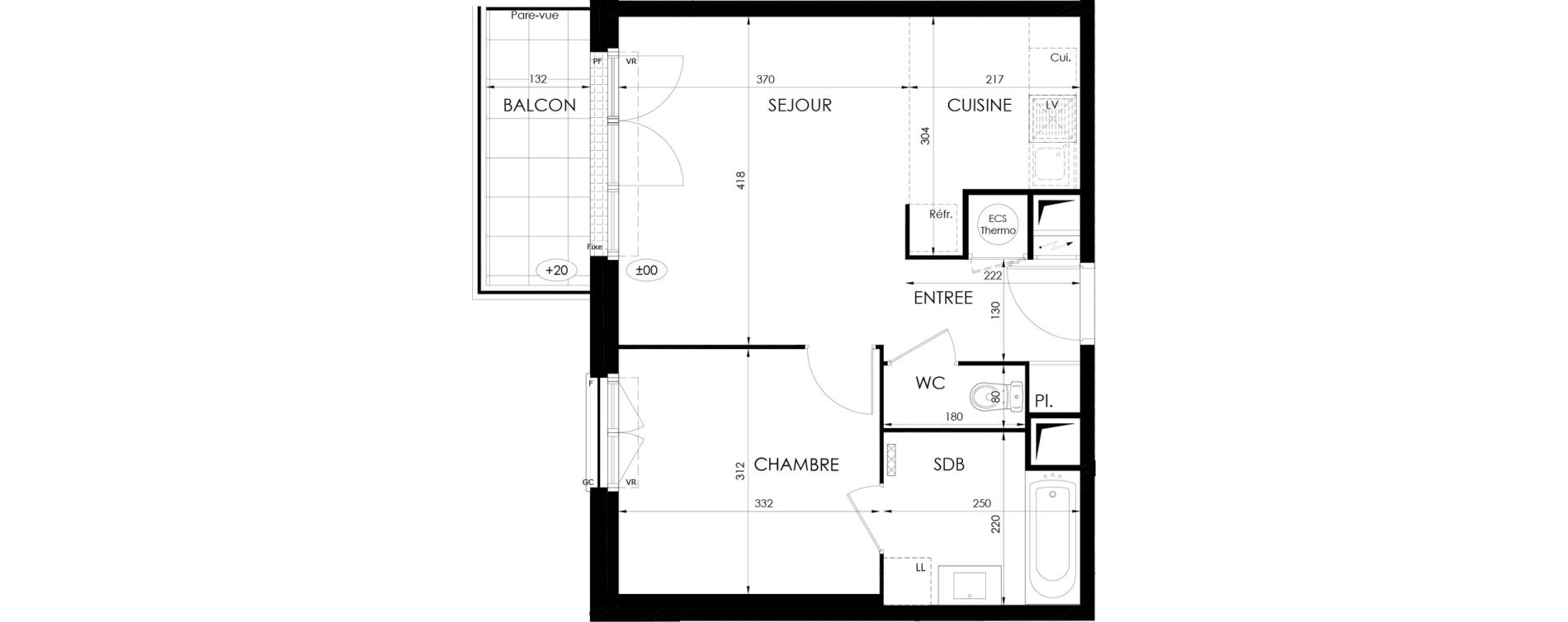 Appartement T2 de 41,70 m2 &agrave; Saint-Fargeau-Ponthierry Centre