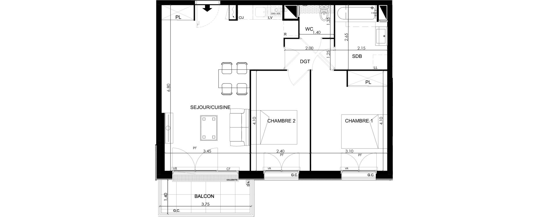 Appartement T3 de 60,25 m2 &agrave; Saint-Fargeau-Ponthierry Centre