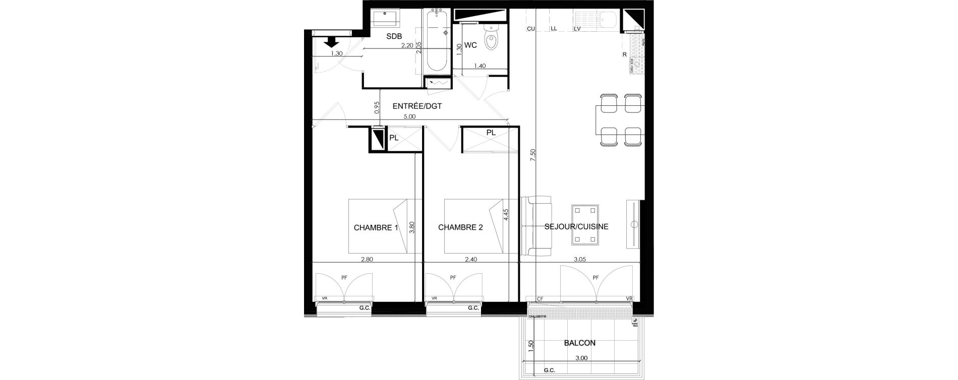 Appartement T3 de 59,75 m2 &agrave; Saint-Fargeau-Ponthierry Centre