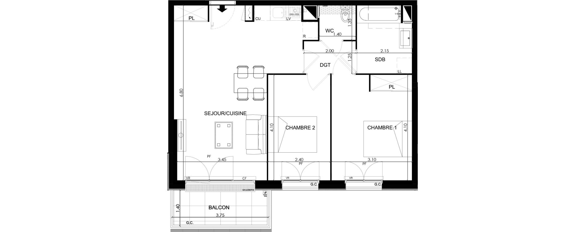 Appartement T3 de 60,25 m2 &agrave; Saint-Fargeau-Ponthierry Centre