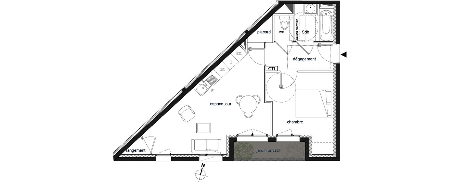 Appartement T2 de 44,70 m2 &agrave; Saint-Thibault-Des-Vignes Centre