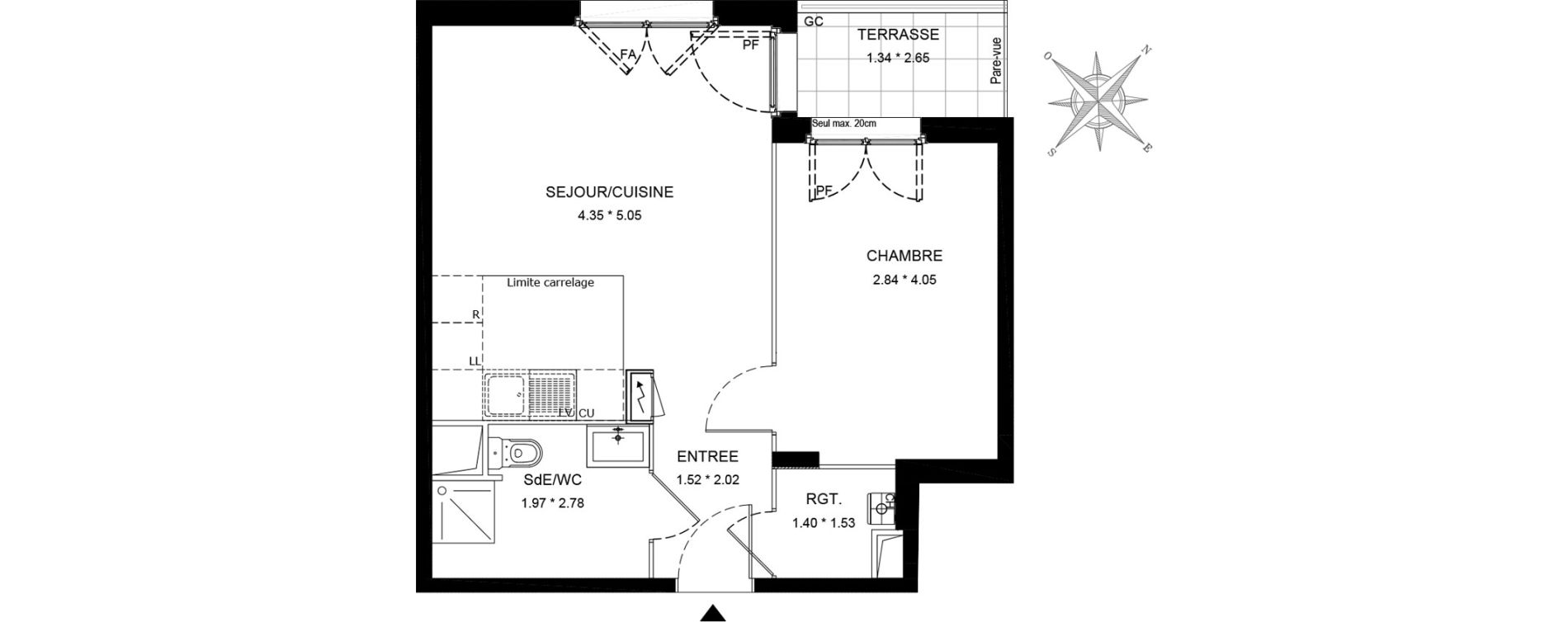 Appartement T2 de 43,30 m2 &agrave; Saint-Thibault-Des-Vignes Centre