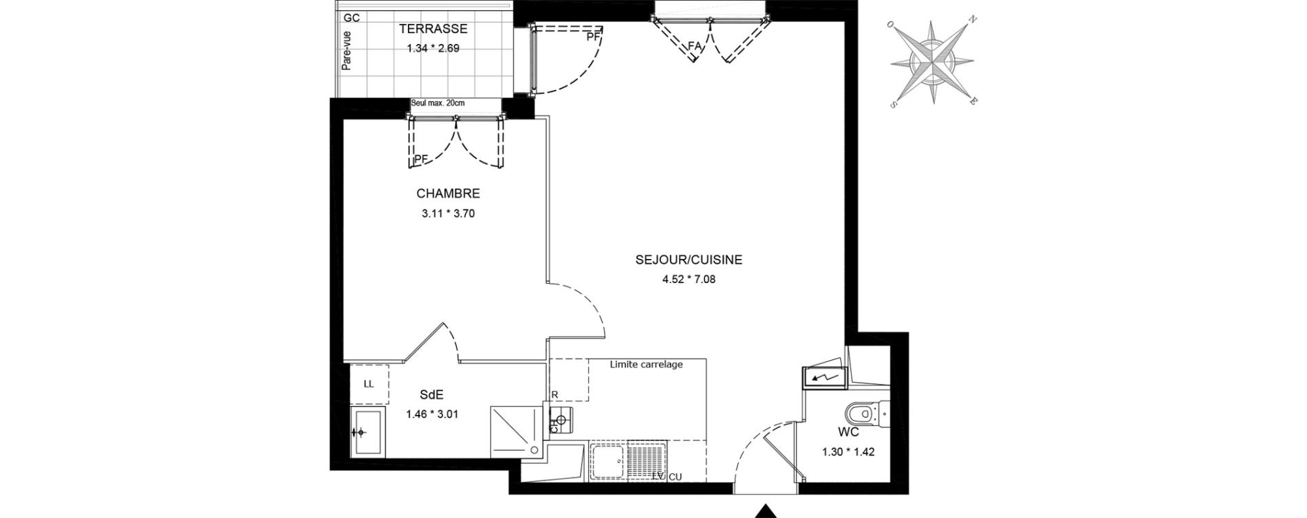 Appartement T2 de 48,47 m2 &agrave; Saint-Thibault-Des-Vignes Centre