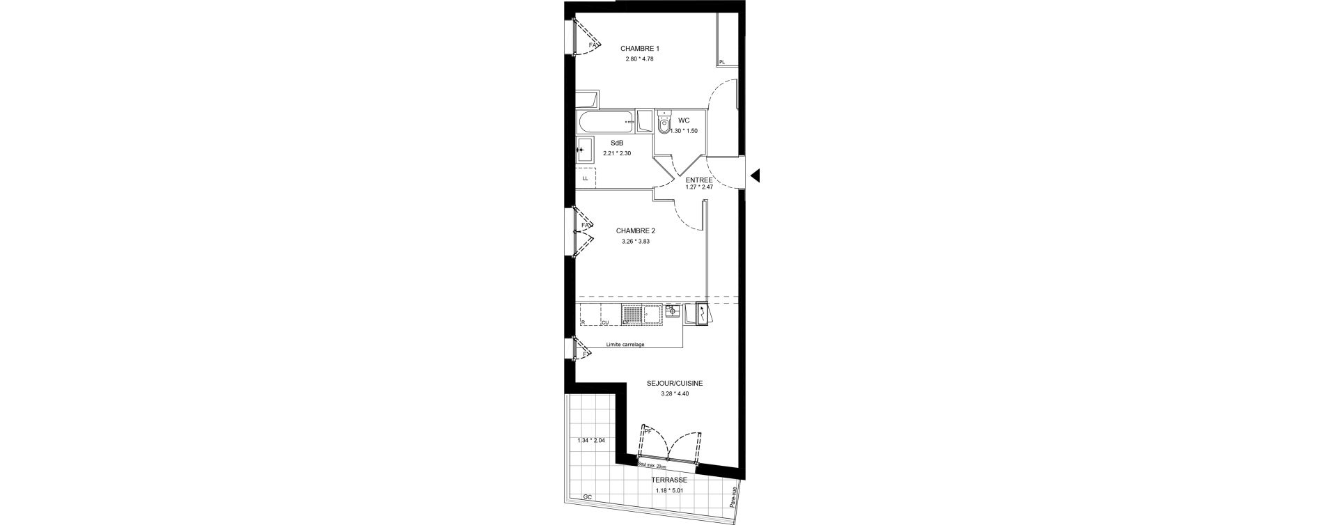 Appartement T3 de 57,01 m2 &agrave; Saint-Thibault-Des-Vignes Centre