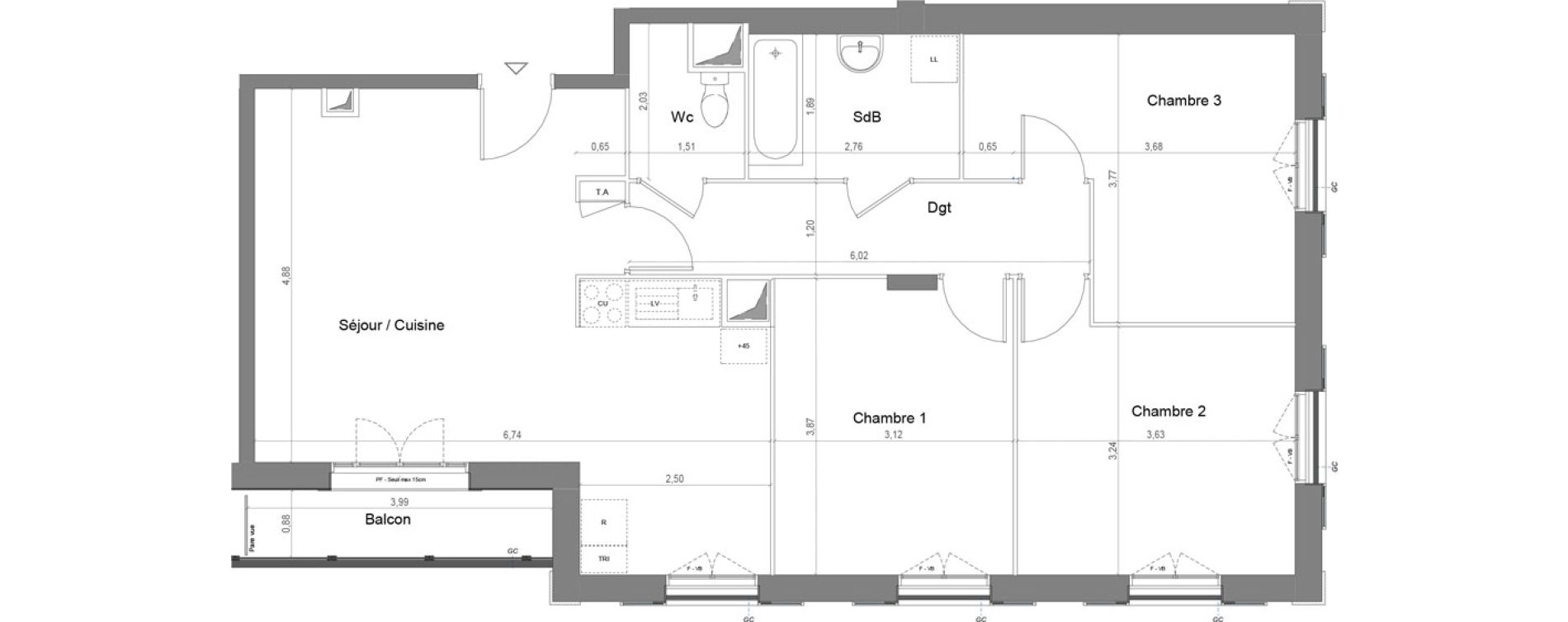 Appartement T4 de 83,38 m2 &agrave; Savigny-Le-Temple Le miroir d eau