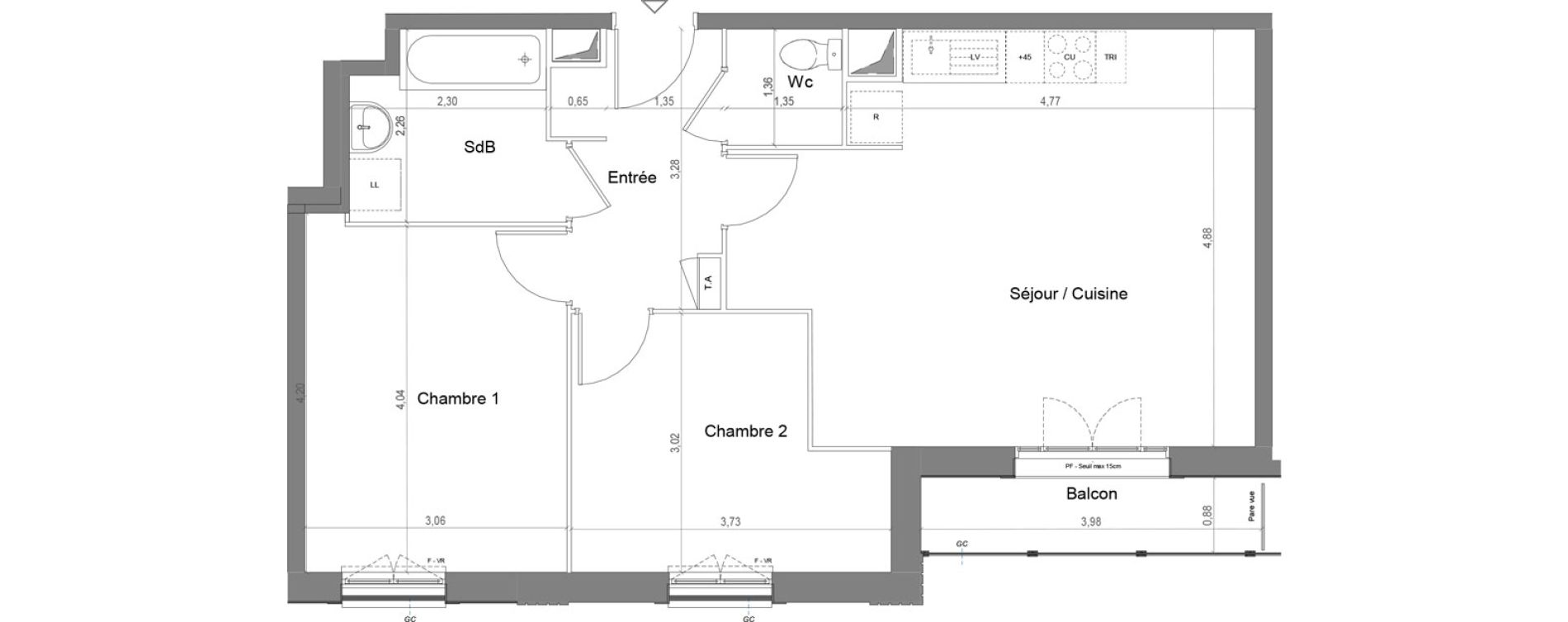 Appartement T3 de 60,80 m2 &agrave; Savigny-Le-Temple Le miroir d eau