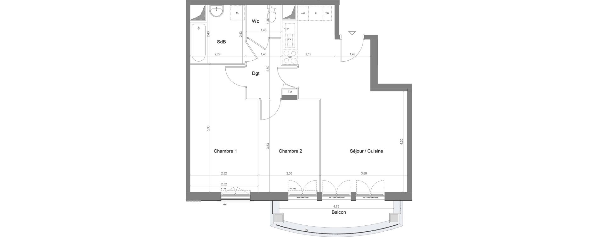 Appartement T3 de 60,23 m2 &agrave; Savigny-Le-Temple Le miroir d eau