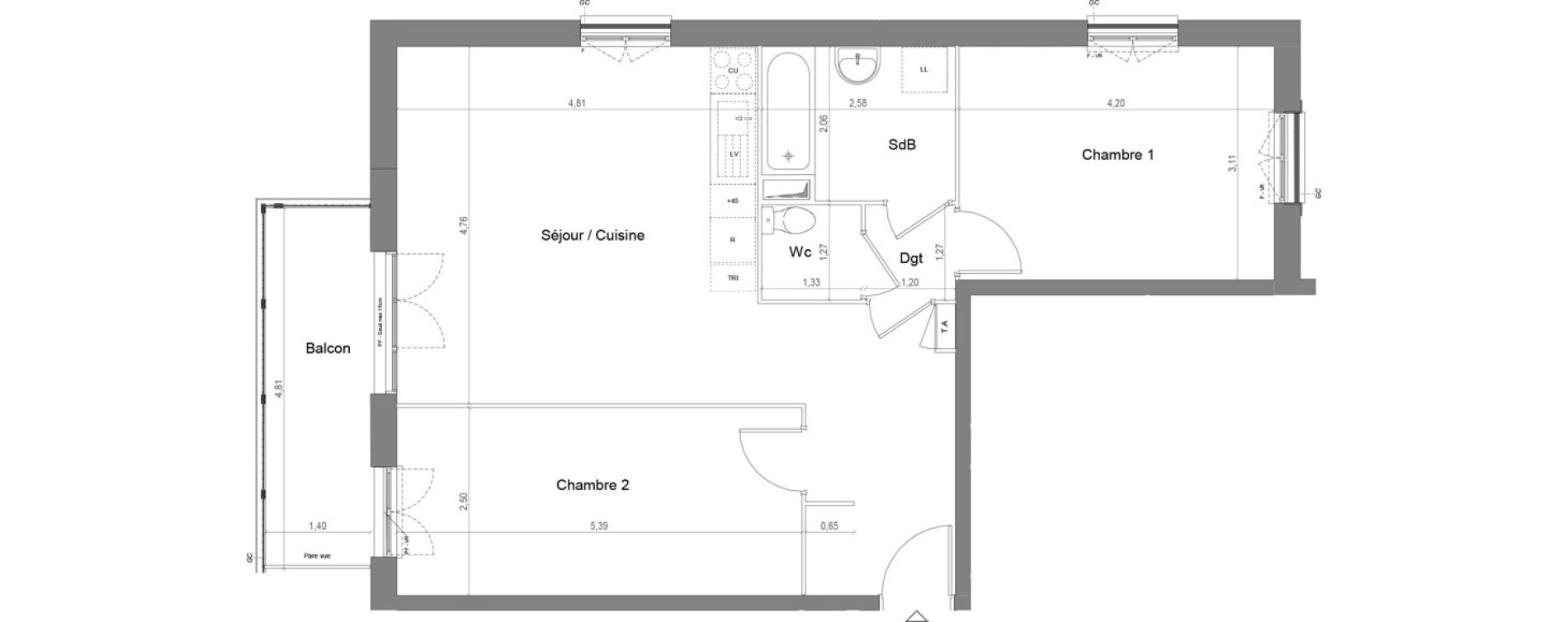 Appartement T3 de 66,09 m2 &agrave; Savigny-Le-Temple Le miroir d eau