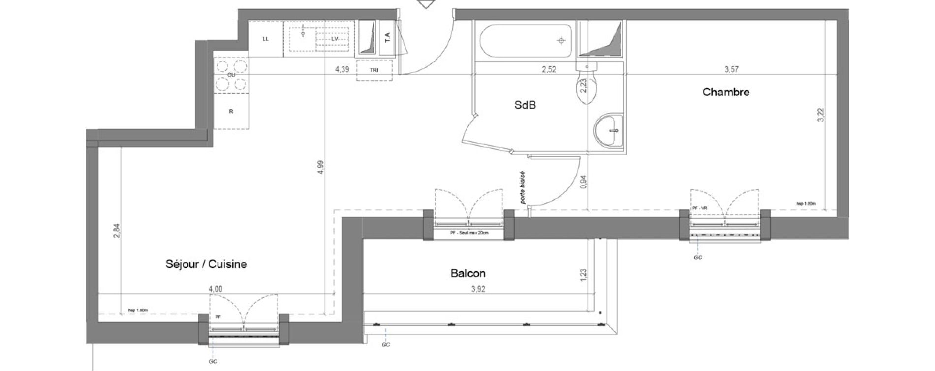 Appartement T2 de 41,52 m2 &agrave; Savigny-Le-Temple Le miroir d eau