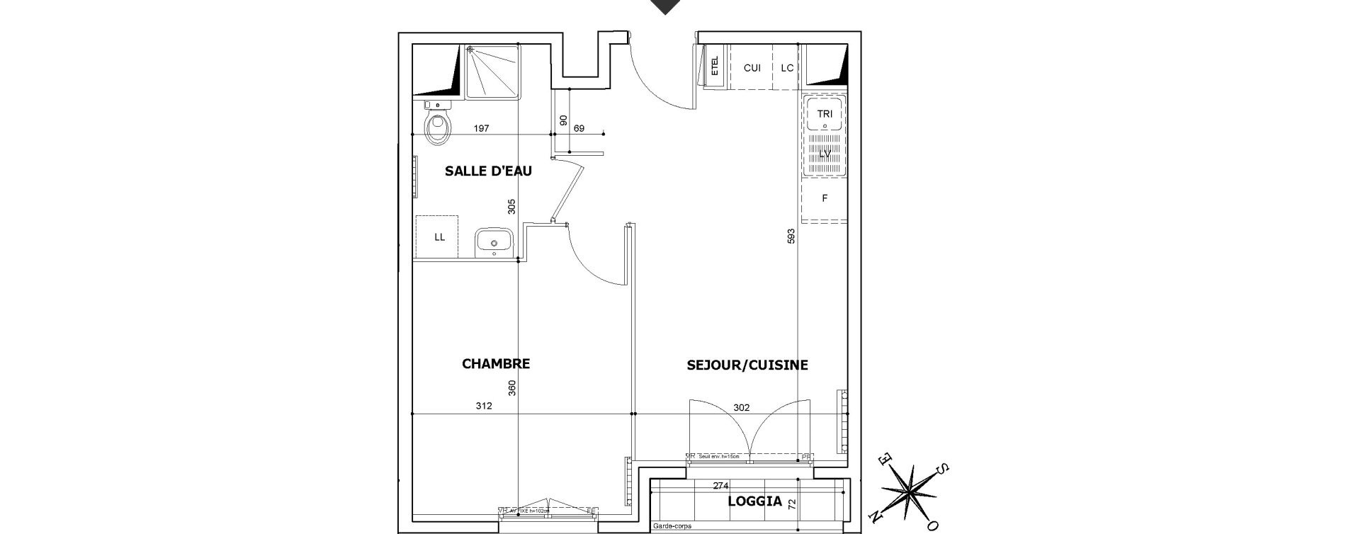 Appartement T2 de 36,85 m2 &agrave; Savigny-Le-Temple Le miroir d eau