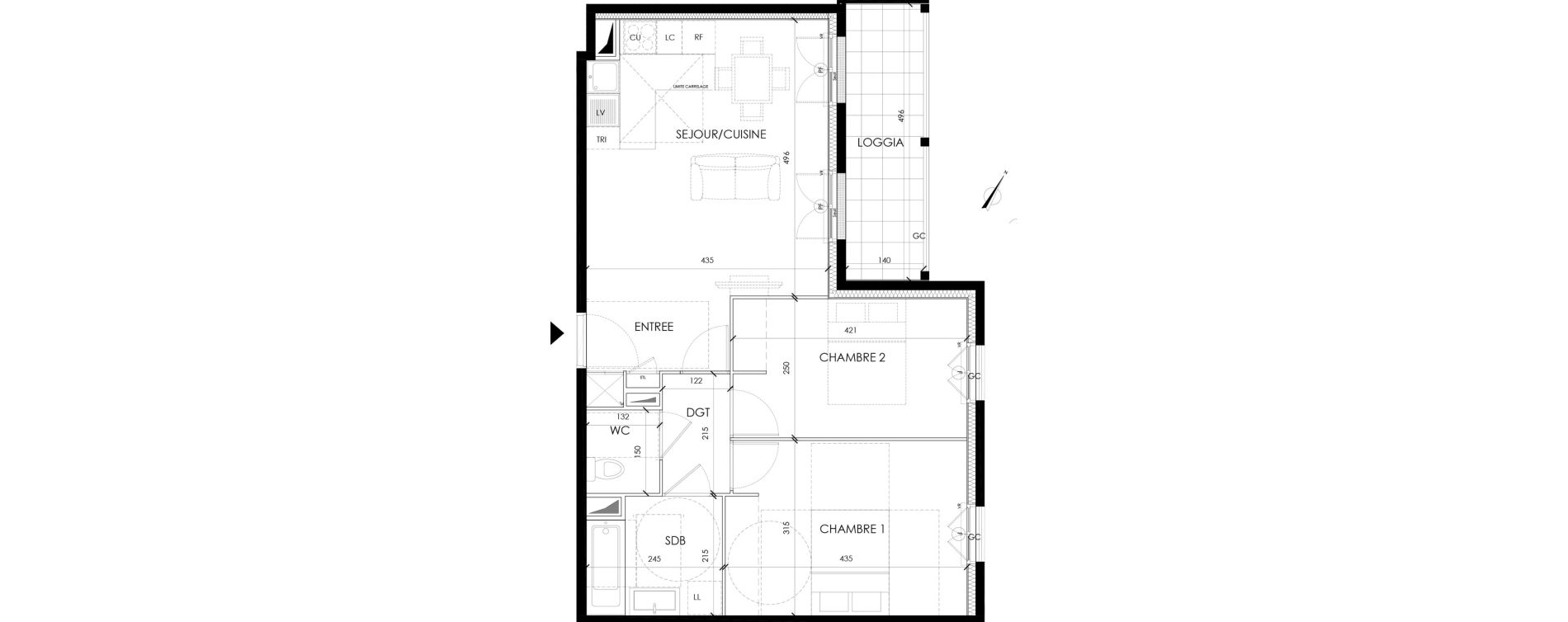 Appartement T3 de 58,70 m2 &agrave; Serris Le pr&eacute; de claye