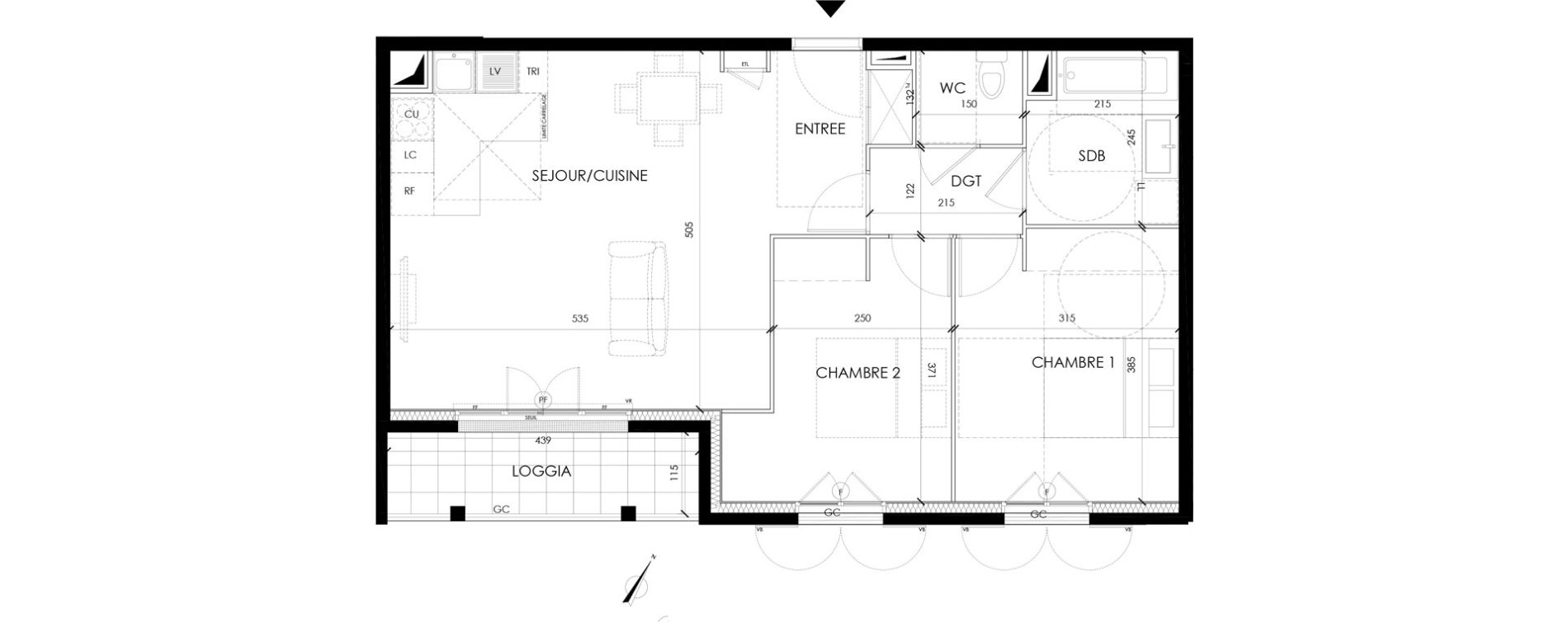 Appartement T3 de 62,40 m2 &agrave; Serris Le pr&eacute; de claye