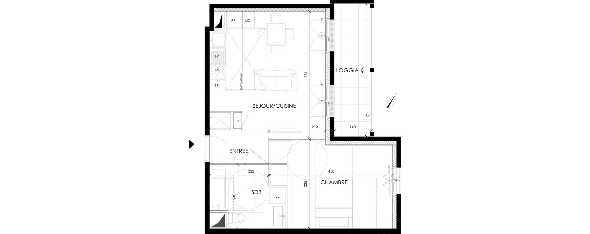 Appartement T2 de 41,60 m2 &agrave; Serris Le pr&eacute; de claye