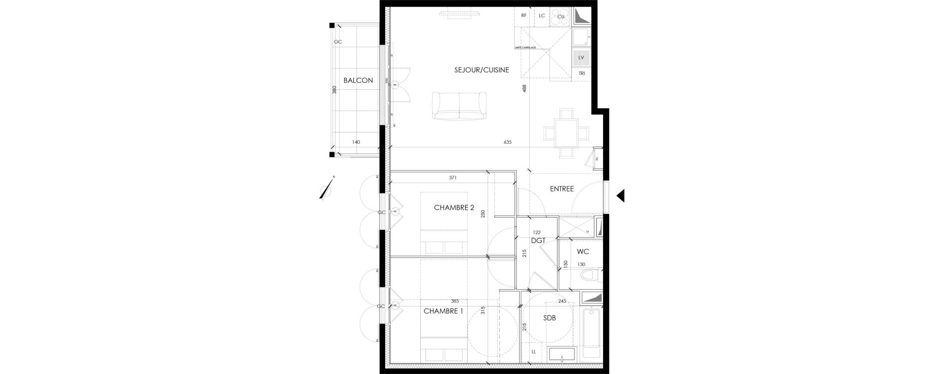Appartement T3 de 64,30 m2 &agrave; Serris Le pr&eacute; de claye