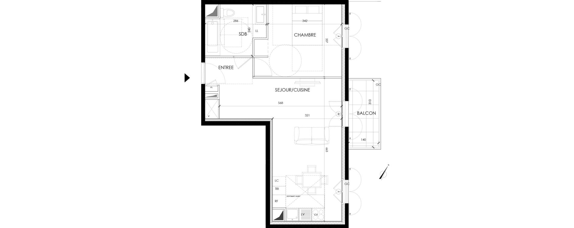 Appartement T2 de 47,00 m2 &agrave; Serris Le pr&eacute; de claye