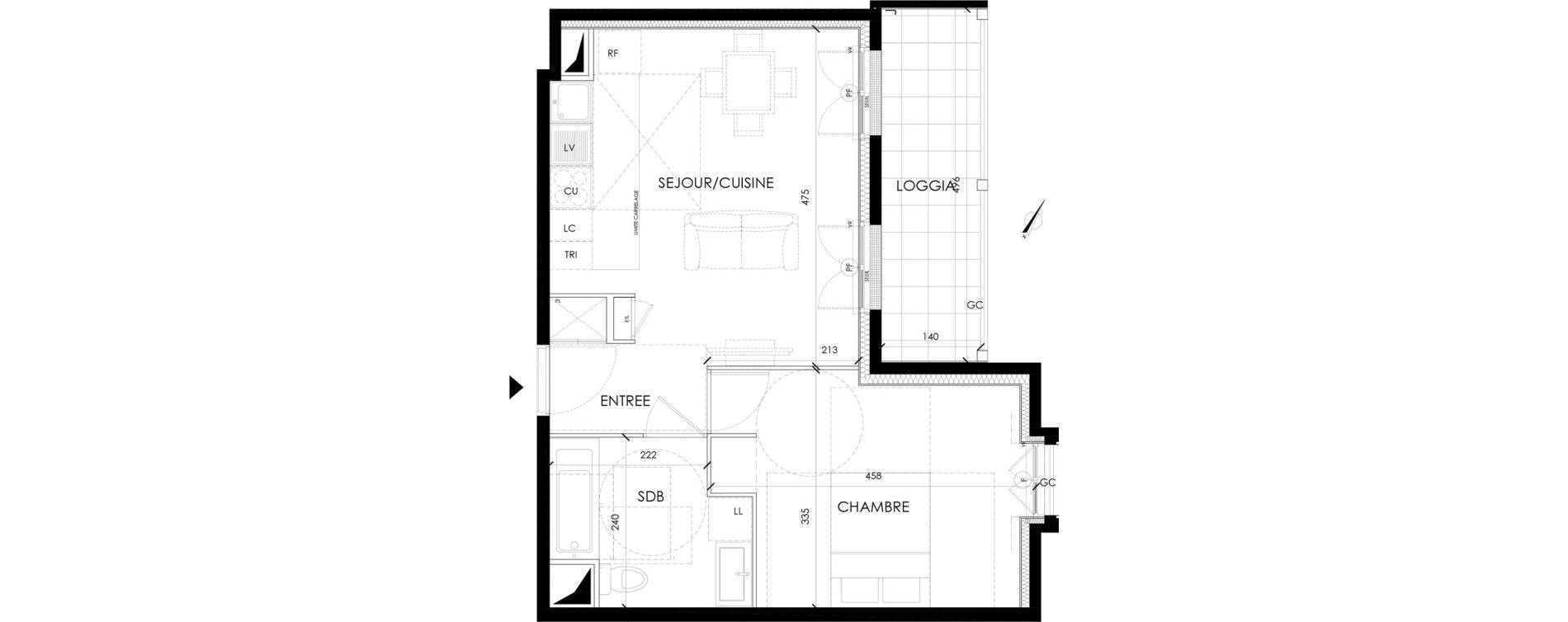 Appartement T2 de 40,90 m2 &agrave; Serris Le pr&eacute; de claye