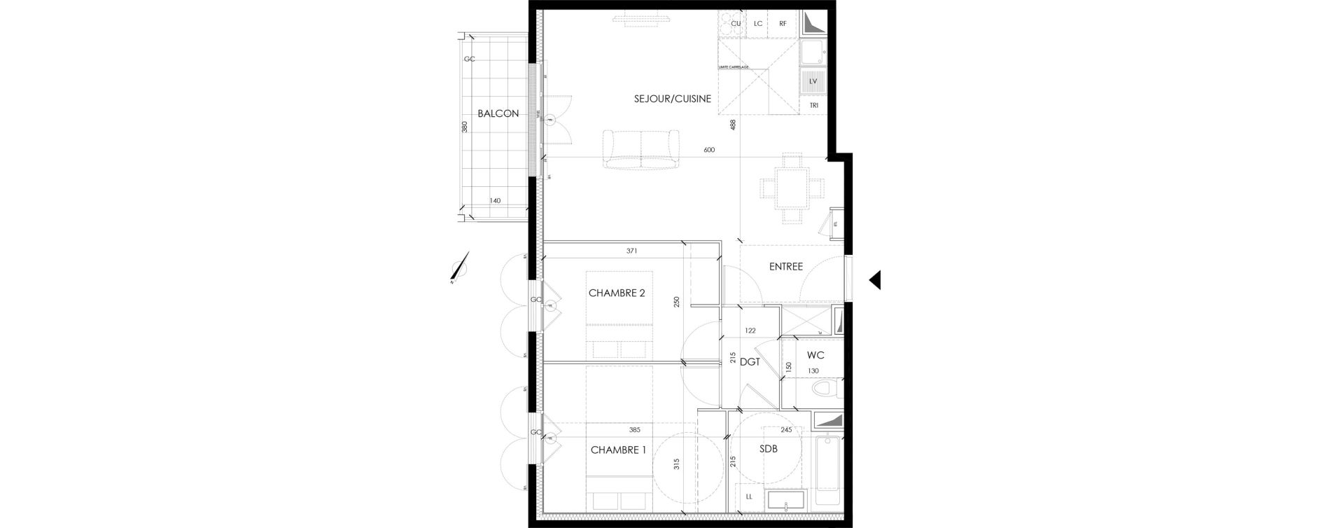 Appartement T3 de 64,30 m2 &agrave; Serris Le pr&eacute; de claye