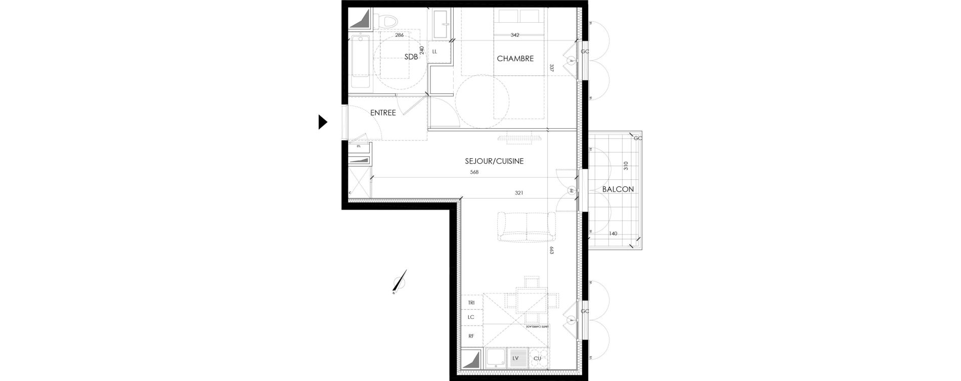 Appartement T2 de 47,00 m2 &agrave; Serris Le pr&eacute; de claye