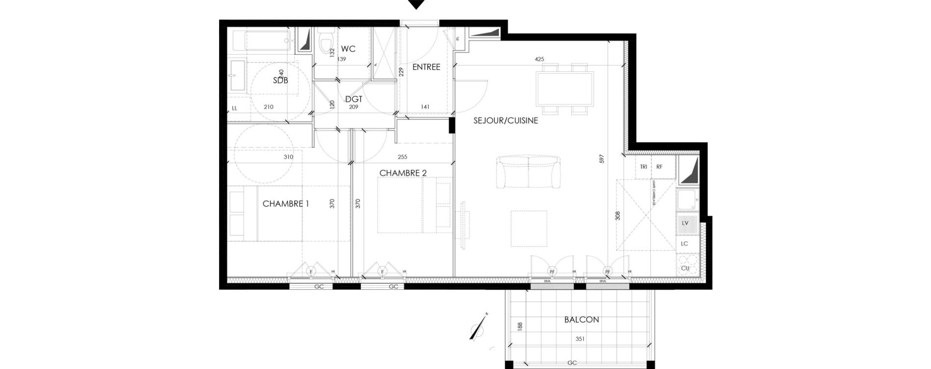 Appartement T3 de 65,80 m2 &agrave; Serris Le pr&eacute; de claye