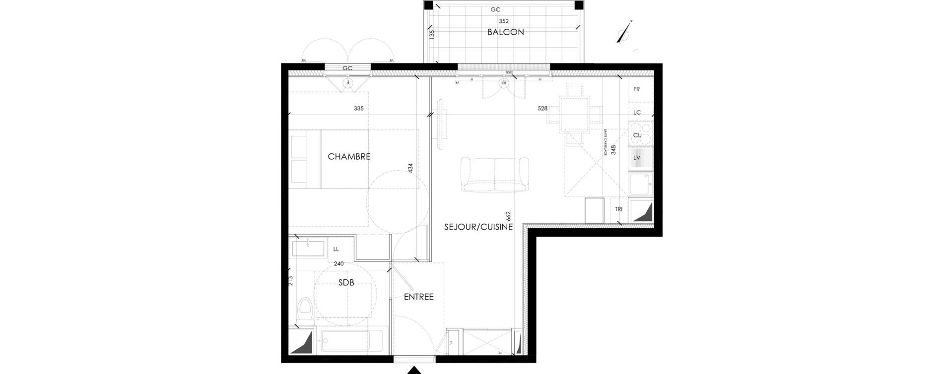 Appartement T2 de 45,80 m2 &agrave; Serris Le pr&eacute; de claye