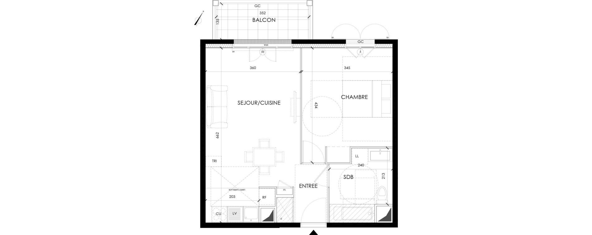 Appartement T2 de 45,20 m2 &agrave; Serris Le pr&eacute; de claye