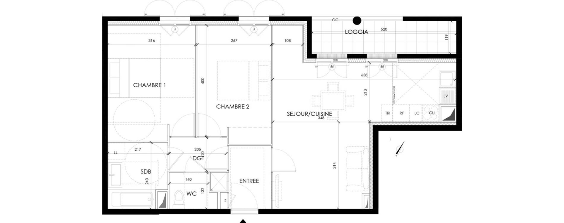 Appartement T3 de 62,60 m2 &agrave; Serris Le pr&eacute; de claye