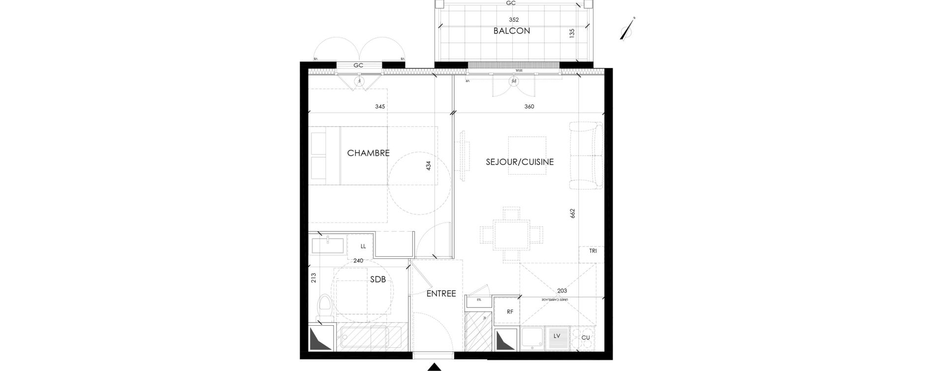Appartement T2 de 45,20 m2 &agrave; Serris Le pr&eacute; de claye