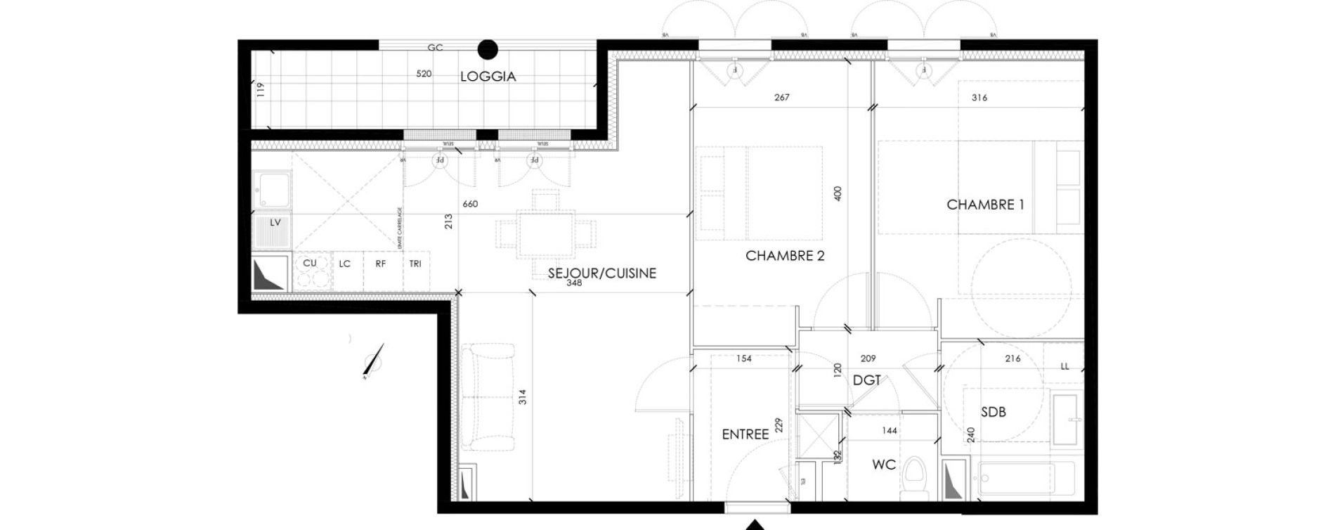 Appartement T3 de 62,60 m2 &agrave; Serris Le pr&eacute; de claye