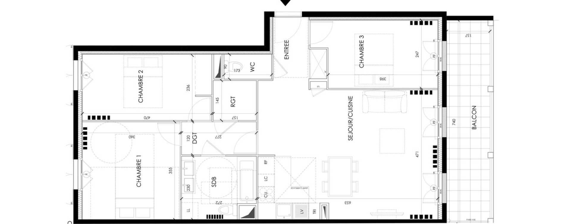 Appartement T4 de 82,40 m2 &agrave; Serris Le pr&eacute; de claye