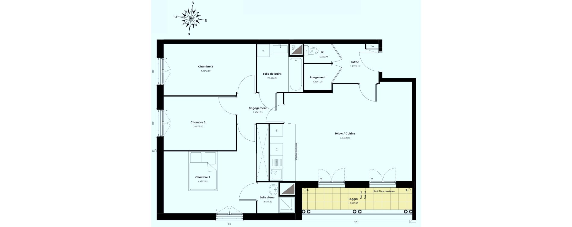 Appartement T4 de 83,58 m2 &agrave; Serris Le pr&eacute; de claye